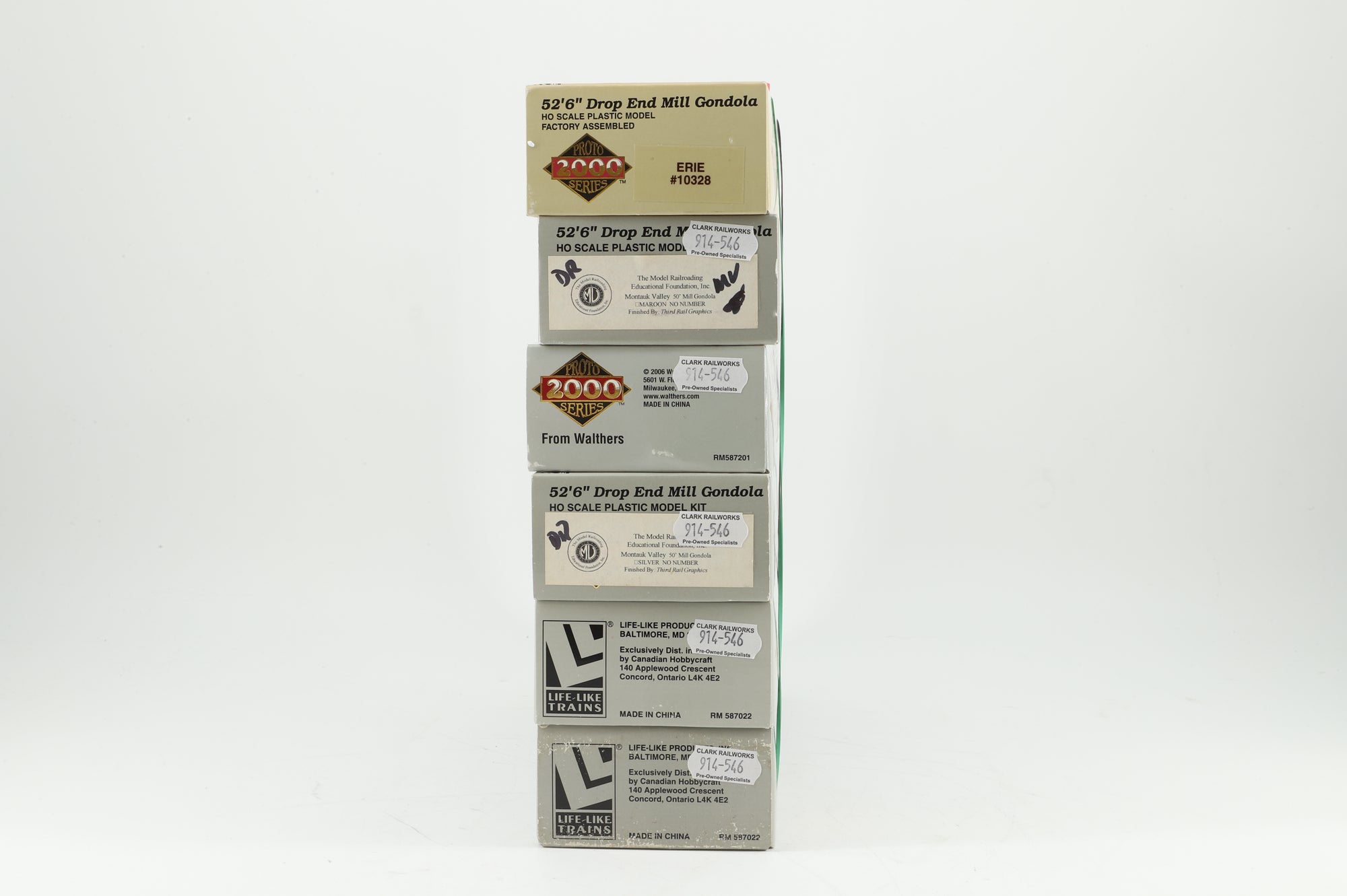 Proto 2000 Series HO Rake of 6 52'6'' Drop End Mill Gondola