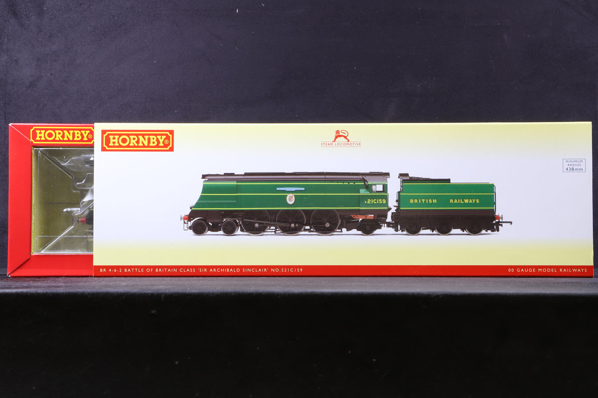 Hornby OO R3525 Battle of Britain Class S21C159 &#39;Sir Archibald Sinclair&#39; in SR/BR Malachite Green w/ BR Sunshine Lettering