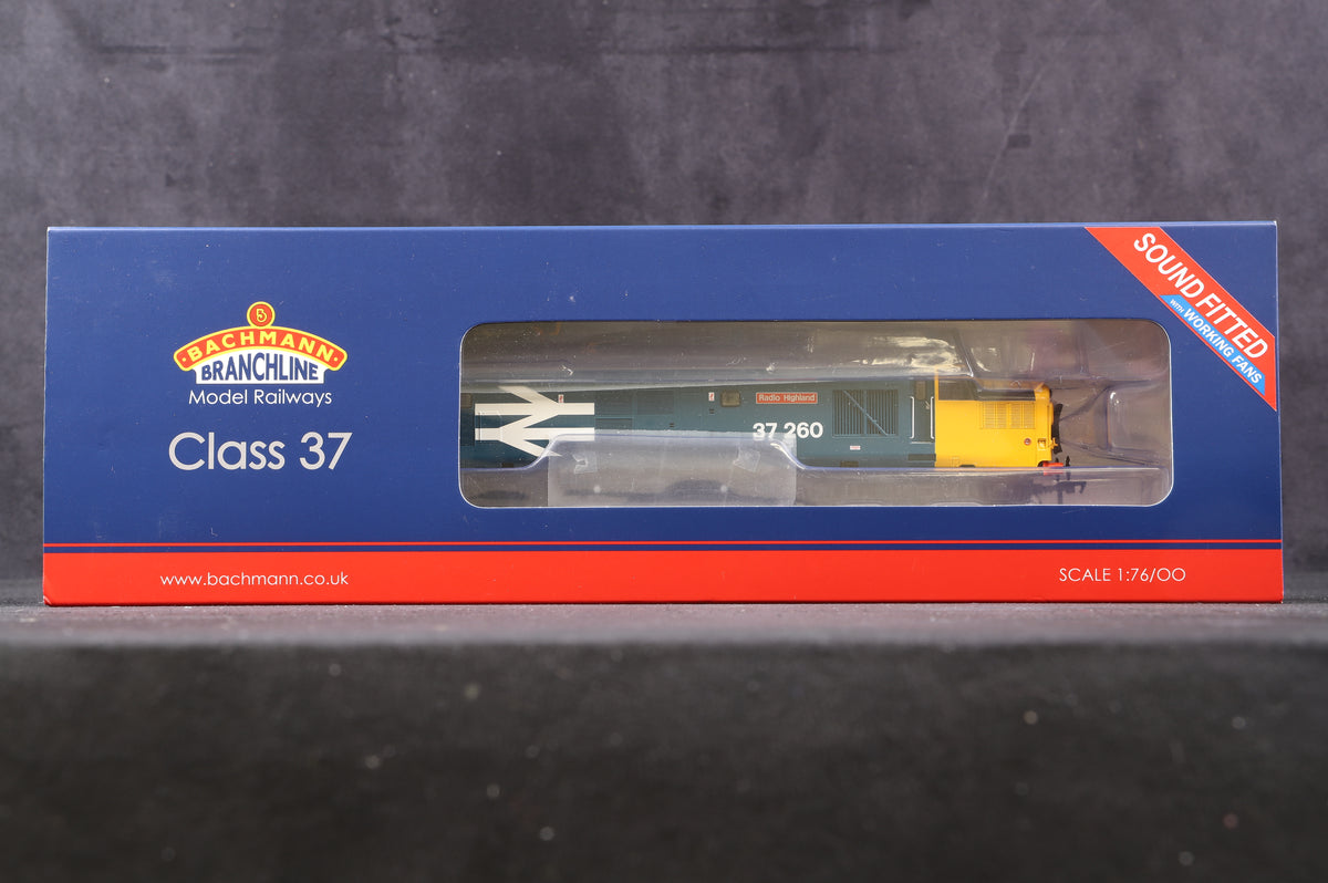 Bachmann OO 35-309SFX Class 37/0 &#39;37260&#39; &#39;Radio Highland&#39; BR Blue (Large Logo), DCC Sound w/Working Fans