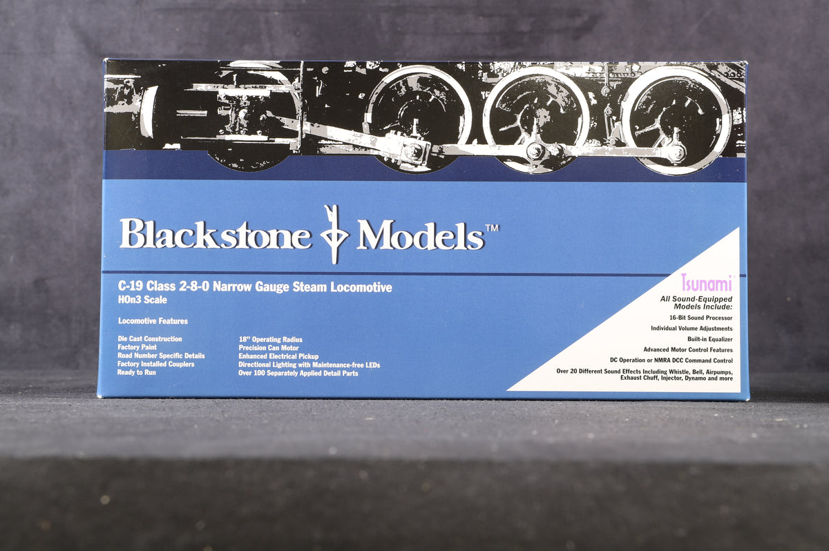 Blackstone HOn3 C-19 Class 2-8-0 &#39;40&#39; Narrow Gauge Steam Locomotive Weathered, DCC Sound