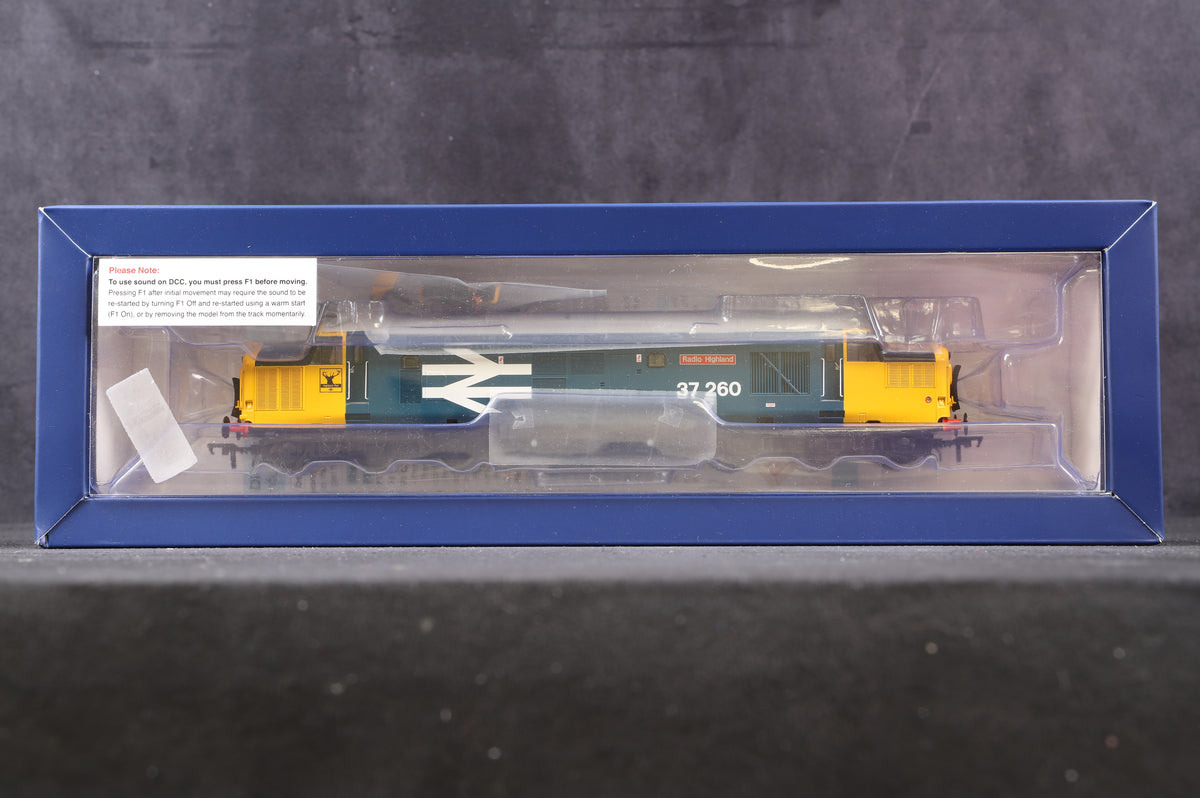 Bachmann OO 35-309SFX Class 37/0 &#39;37260&#39; &#39;Radio Highland&#39; BR Blue (Large Logo), DCC Sound w/Working Fans