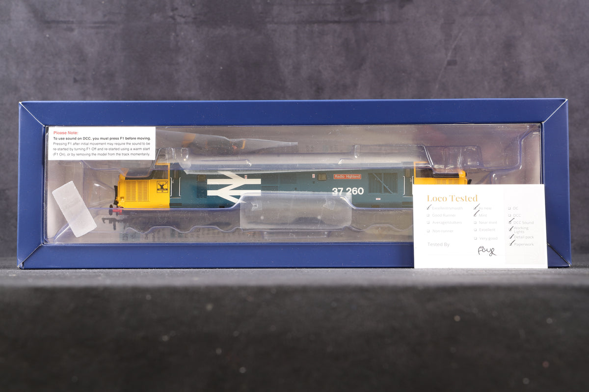 Bachmann OO 35-309SFX Class 37/0 &#39;37260&#39; &#39;Radio Highland&#39; BR Blue (Large Logo), DCC Sound w/Working Fans