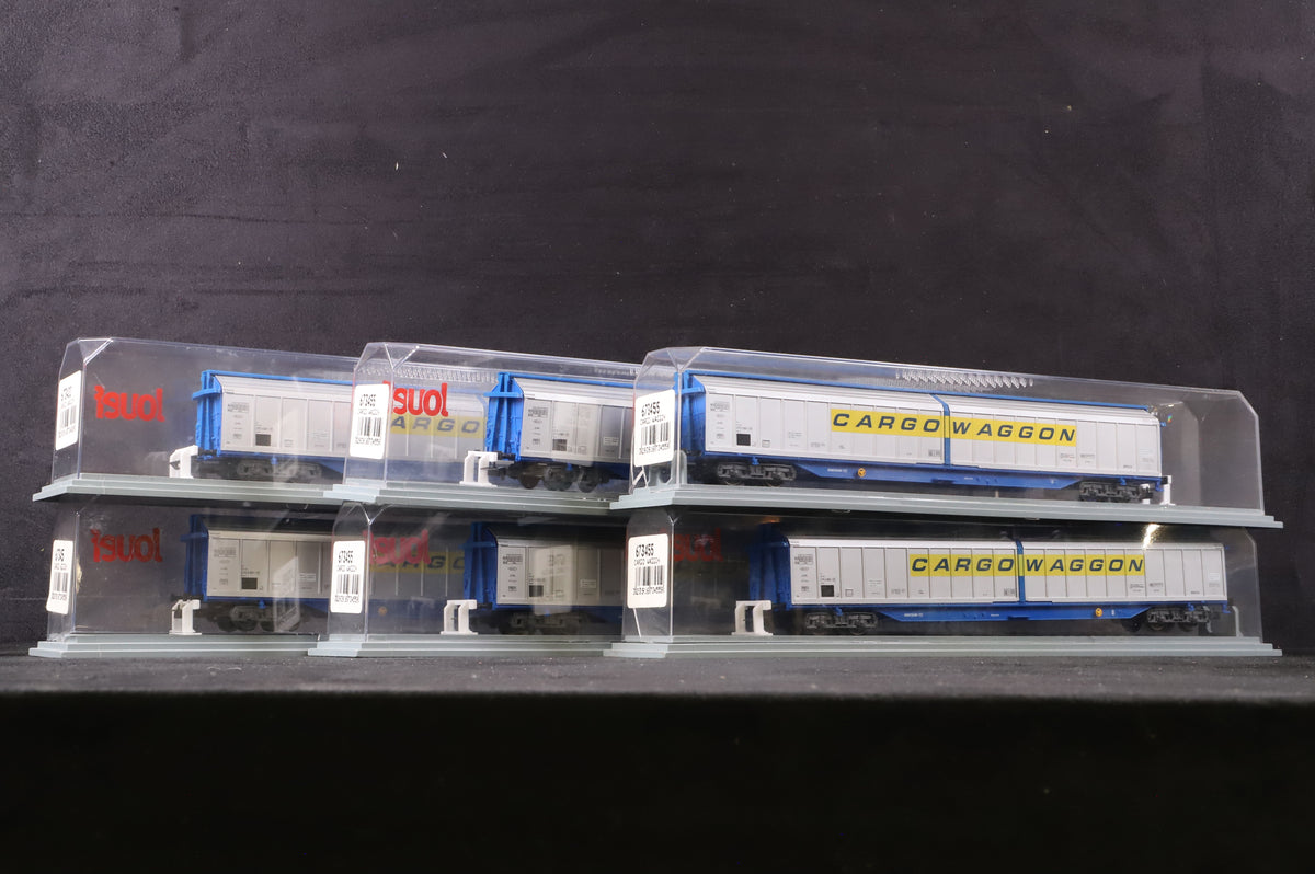 Jouef HO 673400(55) Rake Of 6 Bogie Cargowaggon Silver/Blue