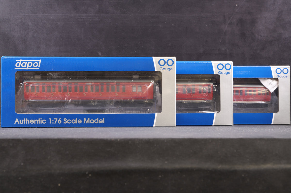 Dapol OO 4P-020-502/512/ 522 Rake Of 3 GWR Toplight M/Line City BR Maroon