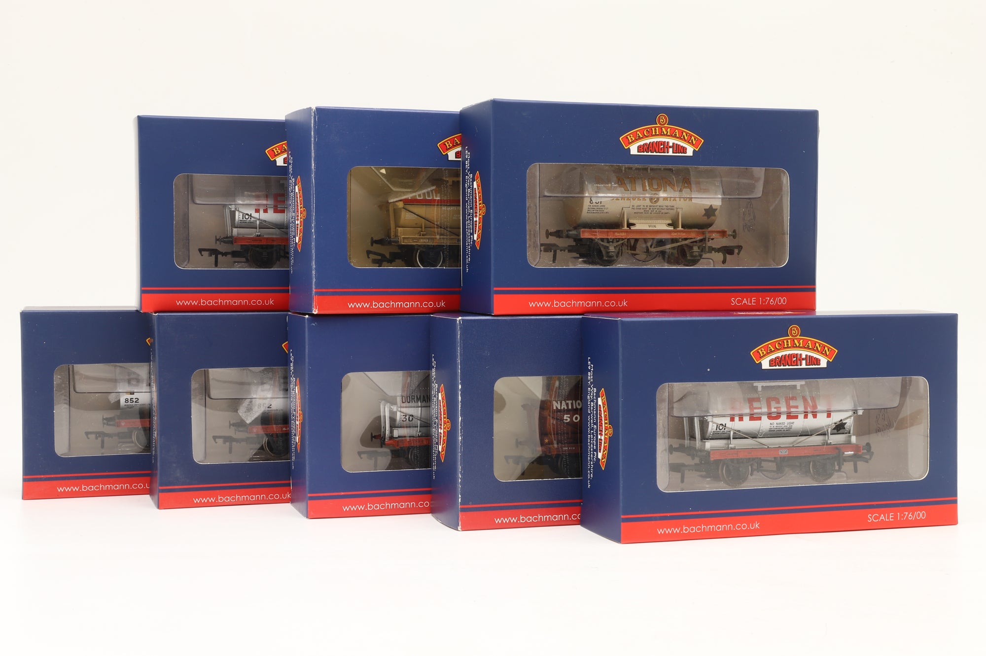 Bachmann OO Rake Of 8 14 Ton Fuel Tank Wagons Inc. 38-775 x2, 37-2015K, 38-780 x2, 37-660 & 38-778A & 37-682