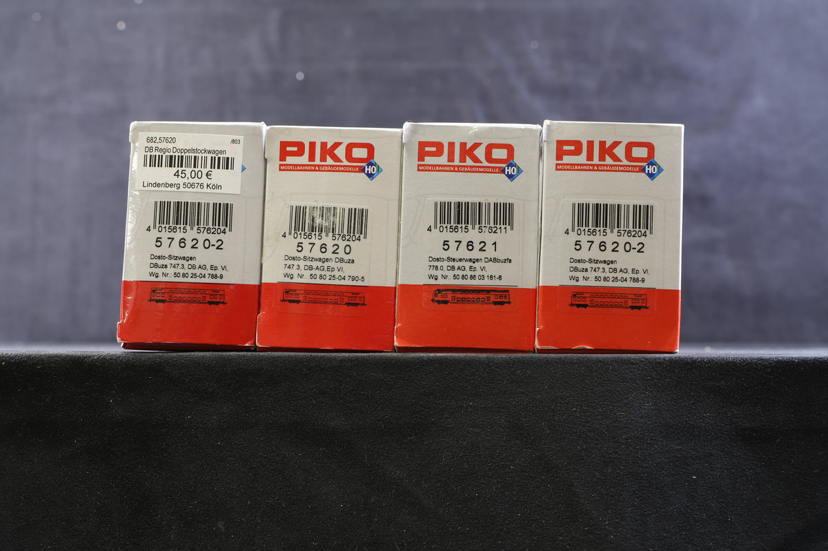 Piko HO Rake of 4 Dosto-Sitzwagen DBuza Coaches, Inc. 57620, 57621 &amp; 2 x 57620-2