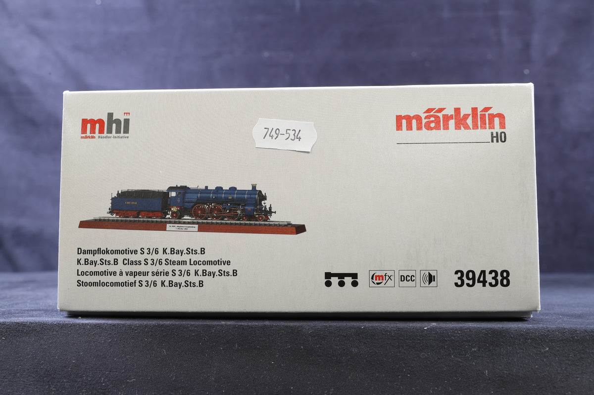 Marklin HO 39438 Class S 3/6 Steam Locomotive Royal Bavarian State Railways MFX (AC) Sound