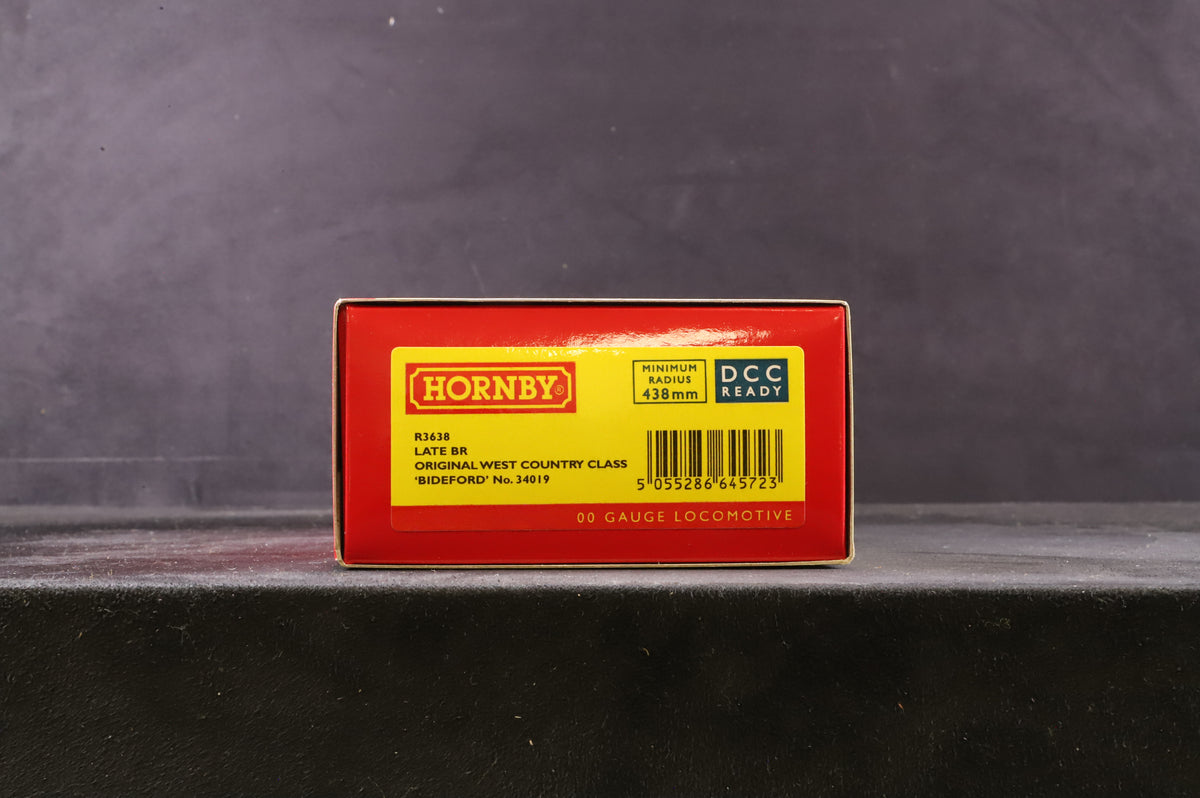 Hornby OO R3638 West Country Class &#39;34019&#39; &#39;Bideford&#39; BR Lined Green L/C