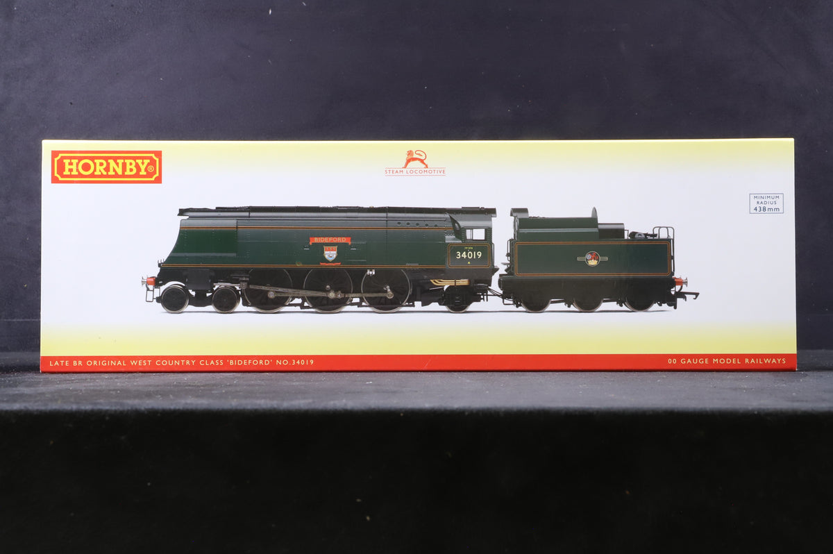 Hornby OO R3638 West Country Class &#39;34019&#39; &#39;Bideford&#39; BR Lined Green L/C