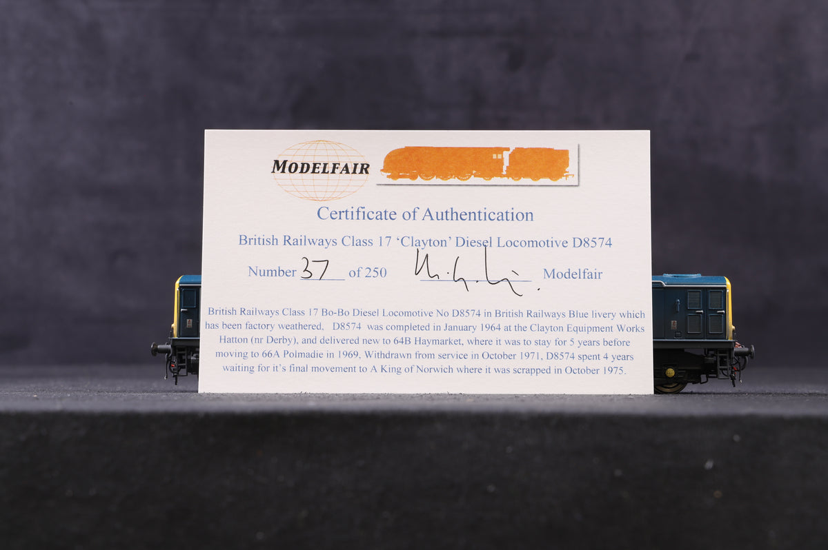 Heljan OO 17991 Class 17 Clayton Diesel &#39;D8574&#39; BR Blue Weathered Ltd Ed 37/ 250