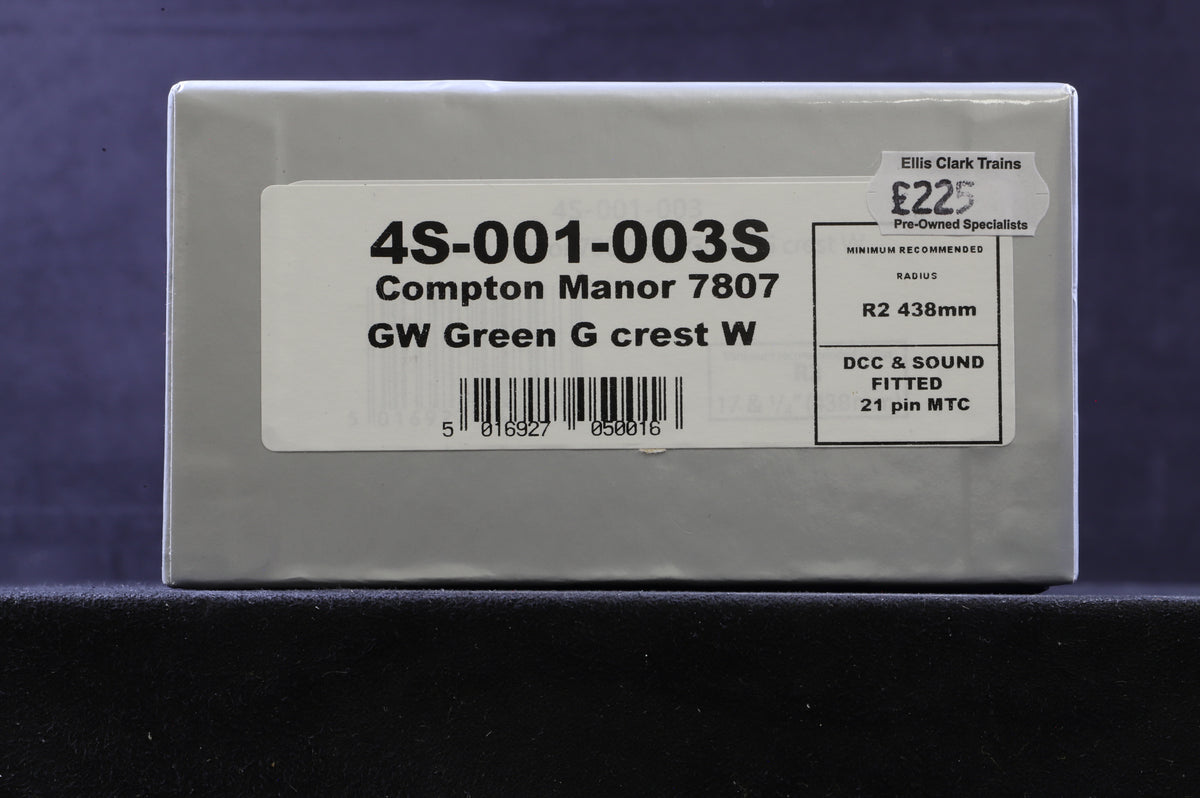 Dapol OO 4S-001-003S Manor Class 7807 &#39;Compton Manor&#39; in GWR Green - DCC Sound