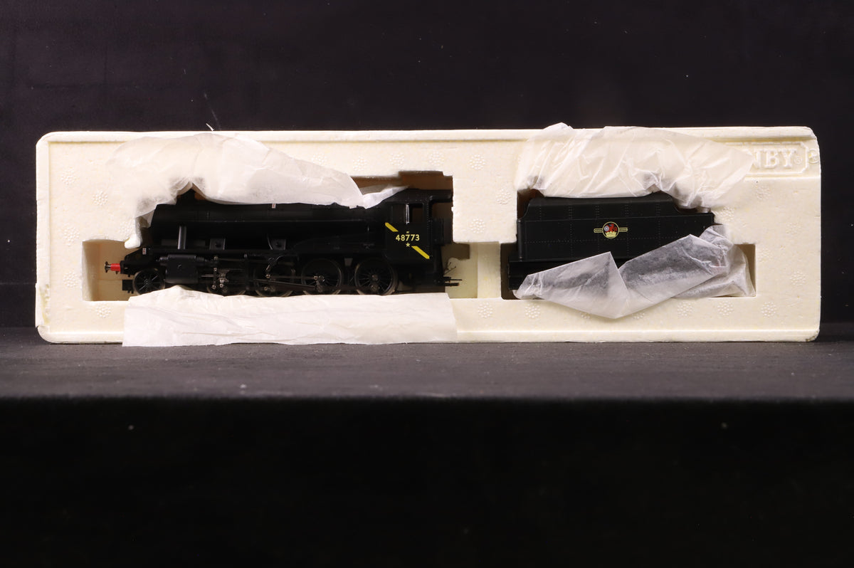 Hornby OO R2393 Class 8F 48773 in BR Black w/ Late Crests &amp; Overhead Electric Yellow Stripe