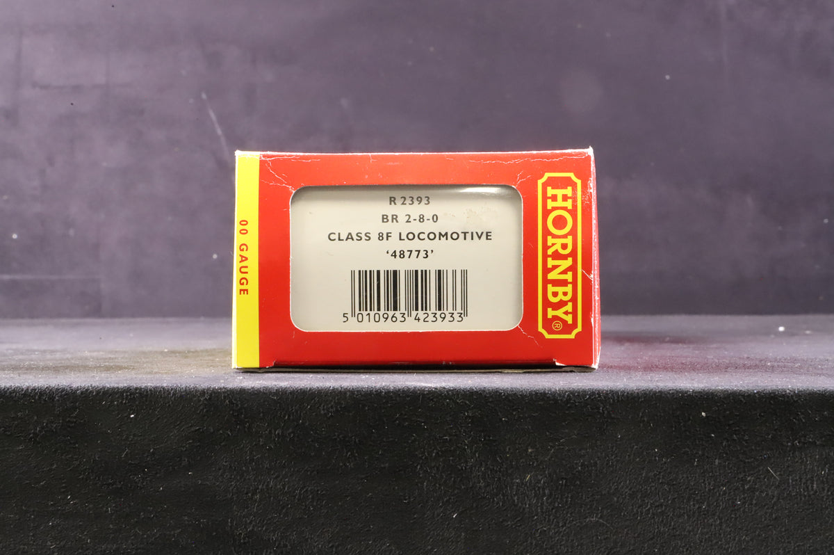 Hornby OO R2393 Class 8F 48773 in BR Black w/ Late Crests &amp; Overhead Electric Yellow Stripe