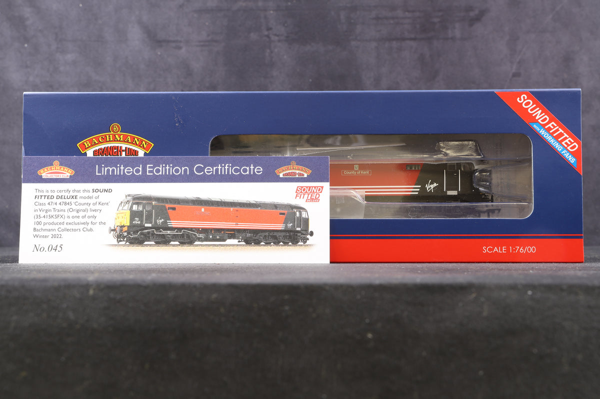 Bachmann 35-415KSFX Class 47/4 47845 &#39;County of Kent&#39; Virgin Trains DCC Sound with Working Fans Limited Edition 45 of 100