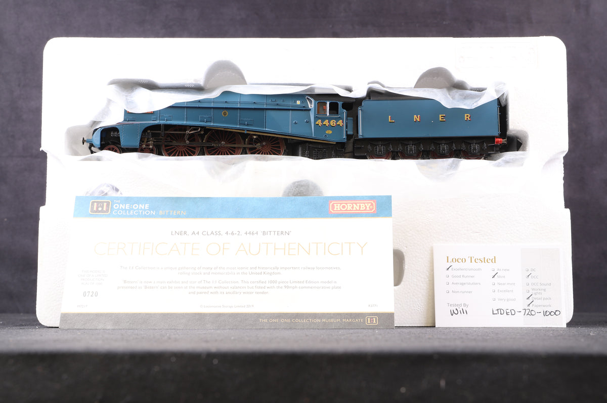 Hornby OO R3771 LNER Class A4 &#39;4464&#39; &#39;Bittern&#39; Gartern Blue 1:1 Collection Ltd Ed720/ 1000, DCC Fitted