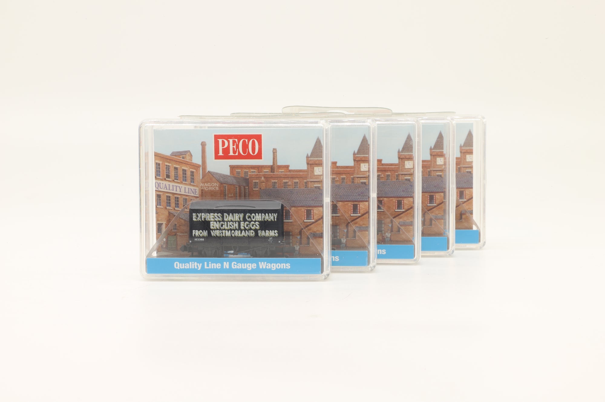 Peco N NR-P133 Rake Of 5 10ft Box Van Express Dairy English Eggs