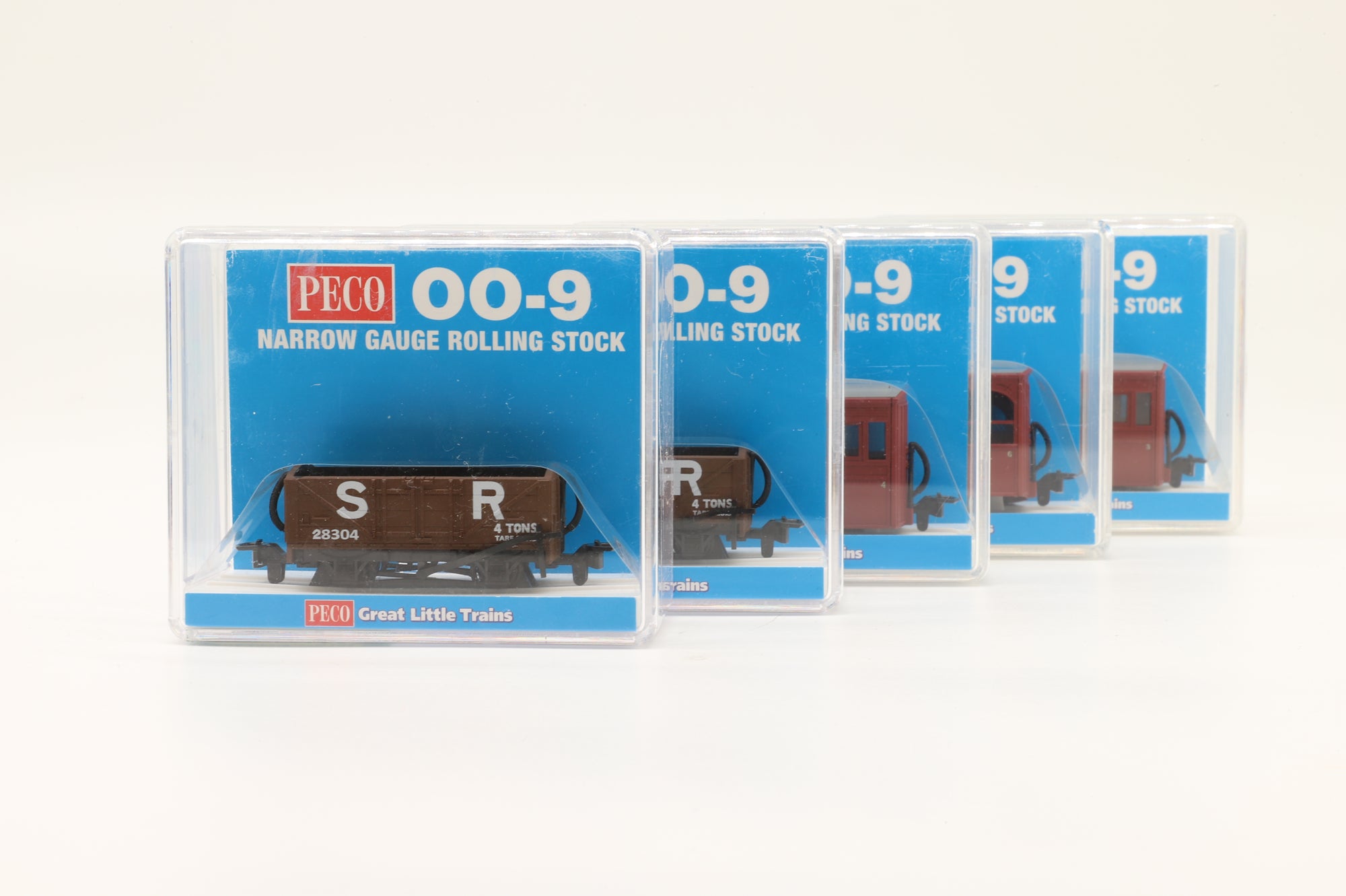 Peco OO9 Rake Of 5 Ffestiniog Railway & Southern Railway Wagons Inc. GR-563, GR-558A, GR-558B & GR-201Cx2