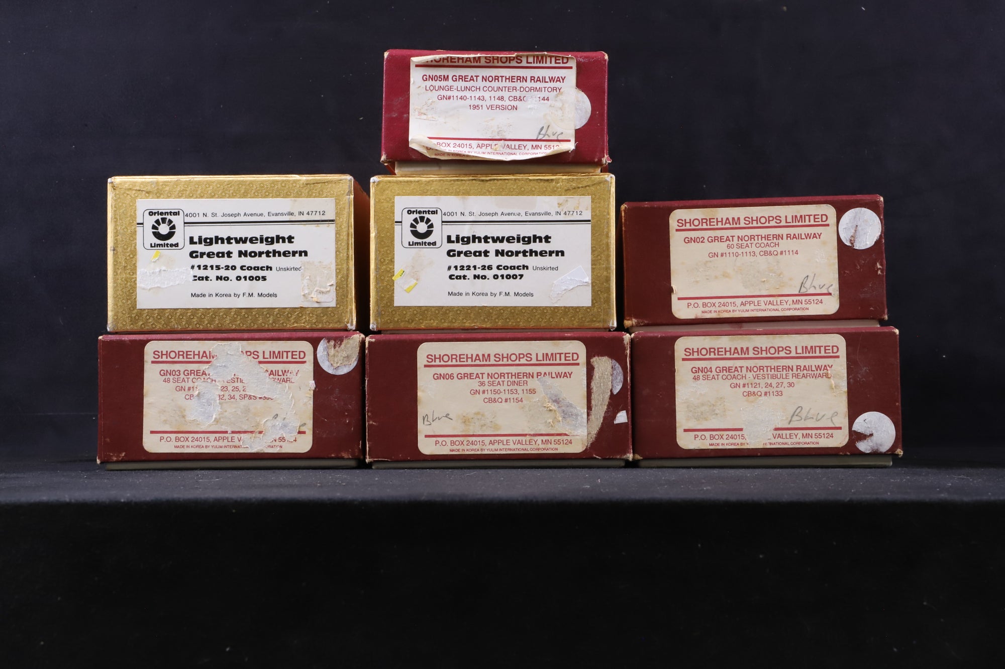 Shoreham Shops Limited and Oriental Limited HO Rake of 7 Great Northern (USA) Coaches - GN02, 03, 04, 05M, 06 and 01005, 01007