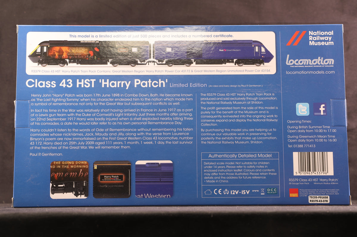 Hornby OO R3379 HST Power Car Twin Pack &#39;First Great Western - Harry Patch&#39; Ltd Ed 179/500