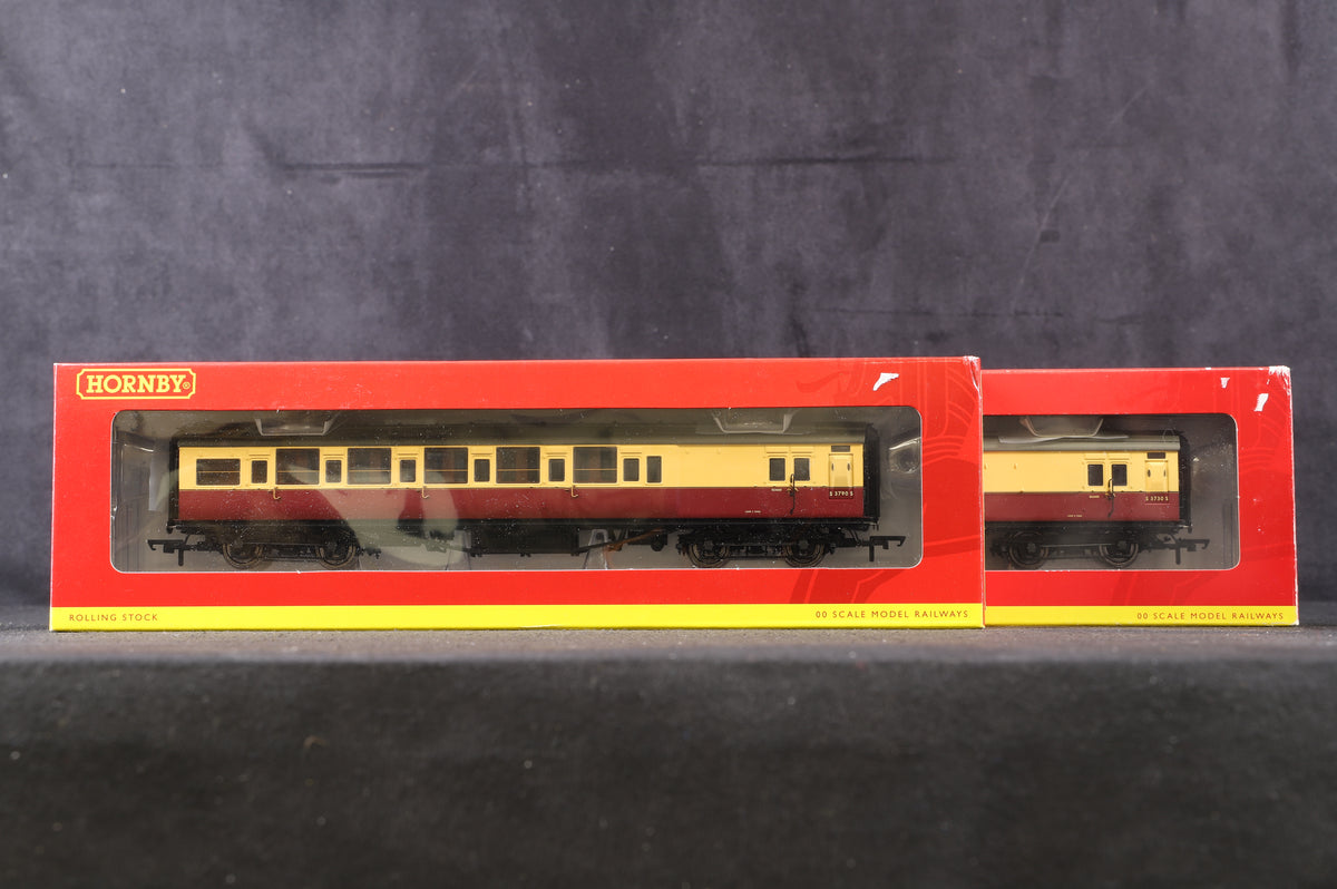 Hornby OO R4346A &amp; R4349A Rake Of 2 BR Maunsell Blood &amp; Custard Coaches